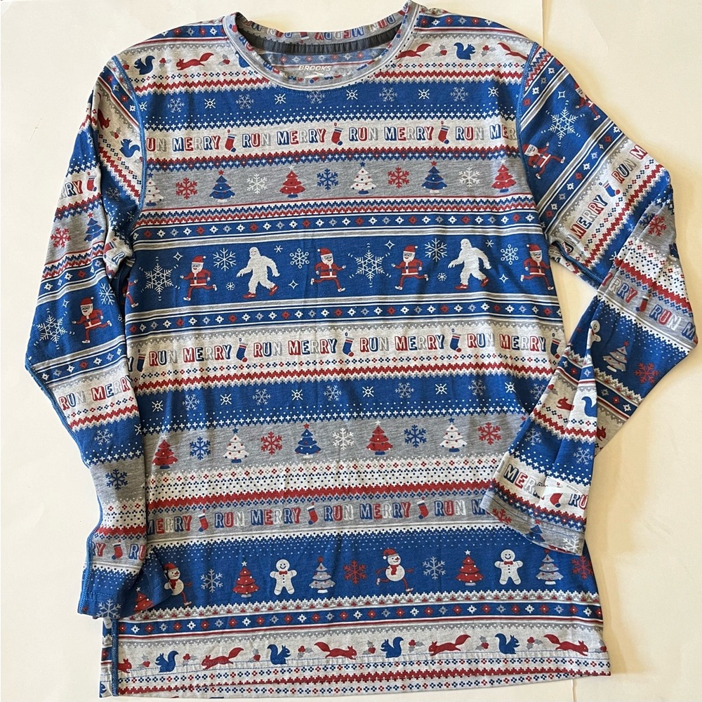 Brooks Running Shirt Be Merry Christmas Holiday Distance Shirt Graphic Small